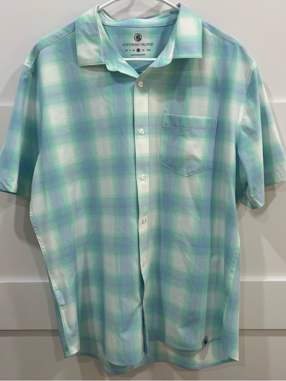 Southern Proper Mint & White Plaid Short-Sleeve Button-Up Men’s preppy shirt